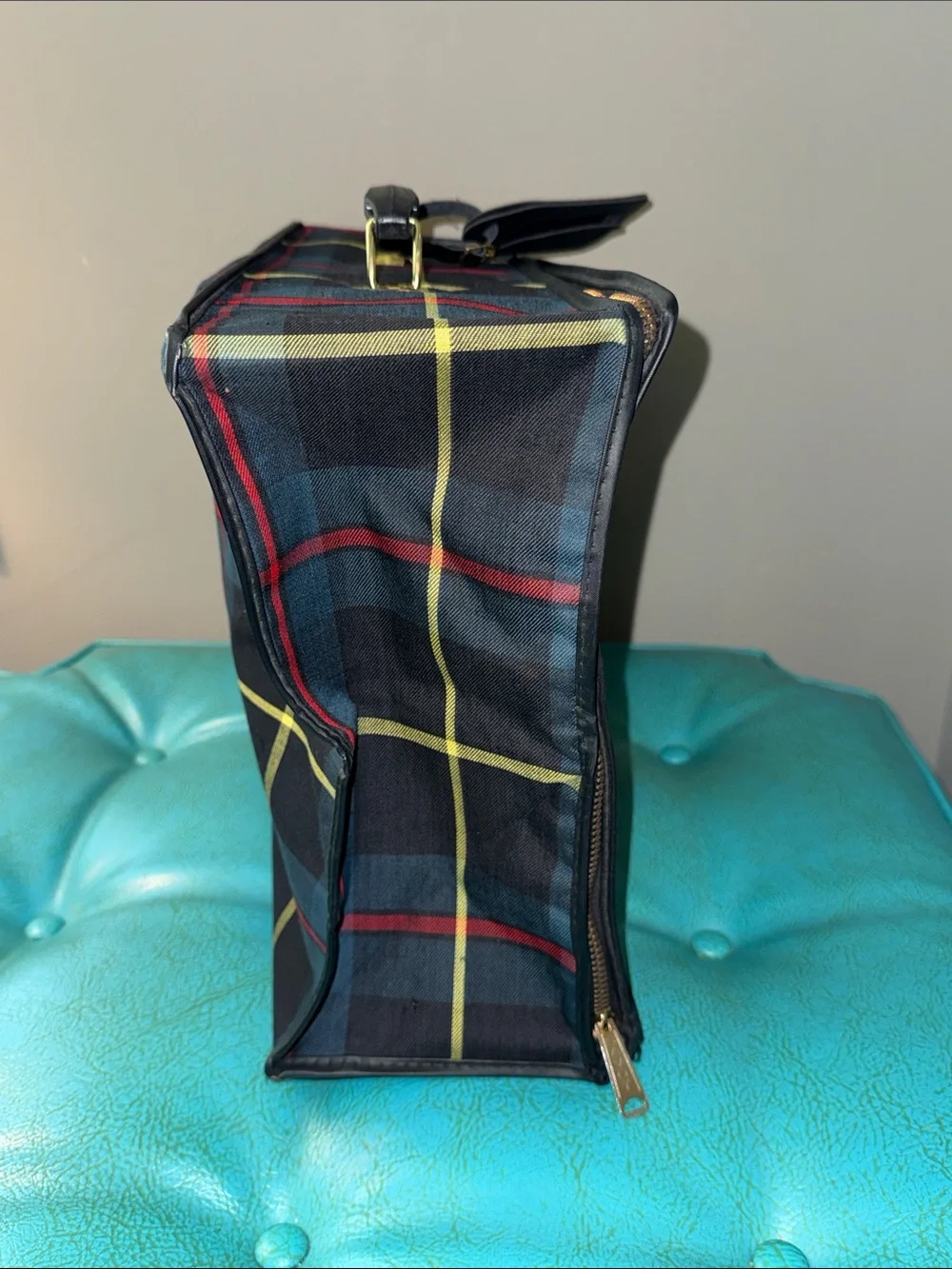 Vintage classic preppy plaid collapsible luggage tote small suitcase bag